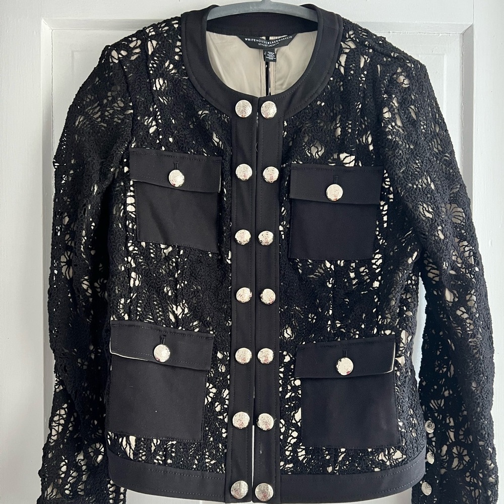 NWT White House Black Market Black Lace Stylist Blazer - Size 6 - Picture 2 of 7